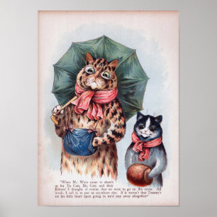 Kat met paraplu, Louis Wain Poster