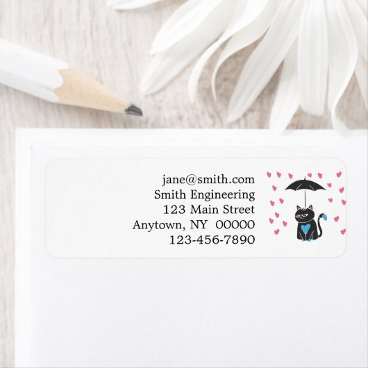 Kat met paraplu op kop - Kies achterkleur Etiket (Insitu)