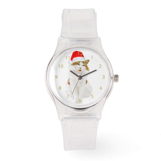 Kat met Pet van Santa Horloge (Voorkant)