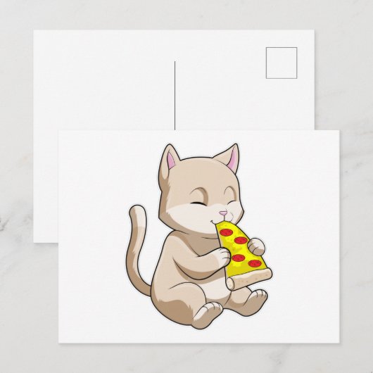 Kat met Pizza Briefkaart (Voorkant / Achterkant)