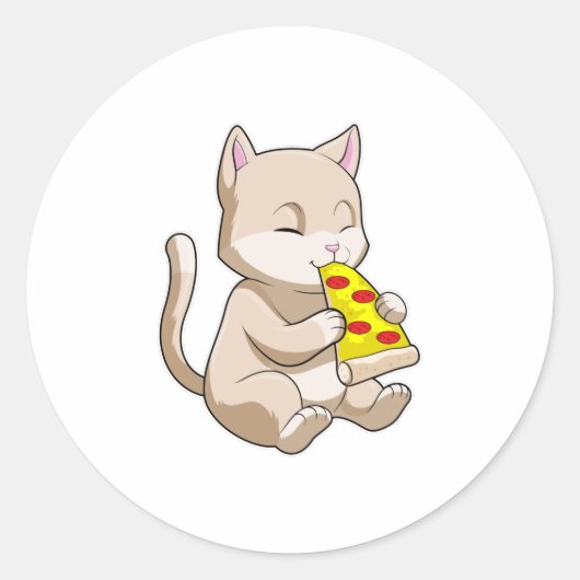 Kat met Pizza Ronde Sticker (Voorkant)