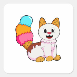 Kat met pop vierkante sticker