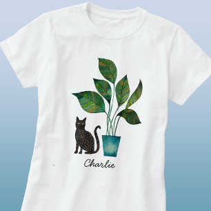 Kat met Potted Plant Waterverf Gepersonaliseerd T-shirt