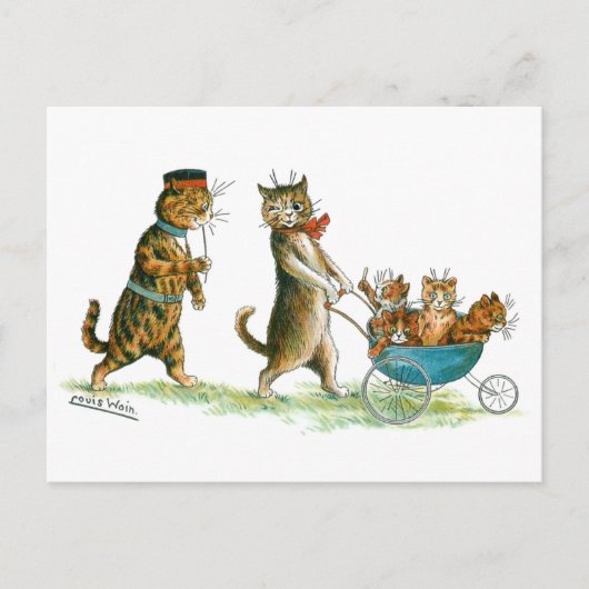 Kat met Pram Louis Wain Briefkaart (Voorkant)