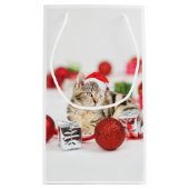 Kat met rode kerstkerstkerstkerstsieraad klein cadeauzakje (Achterkant)