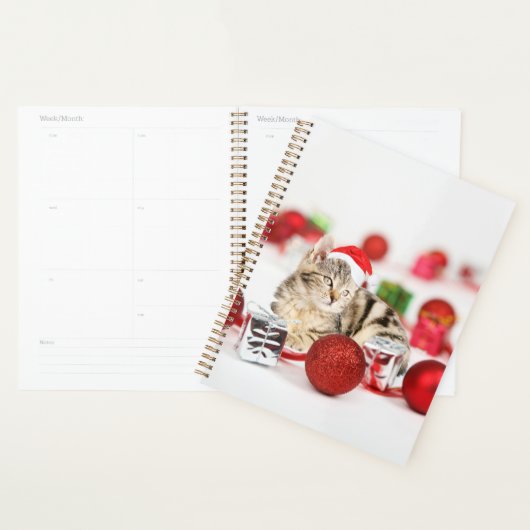 Kat met rode kerstkerstkerstkerstsieraad planner (Display)