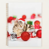 Kat met rode kerstkerstkerstkerstsieraad planner (Voorkant)