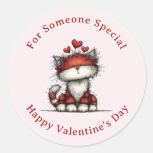 Kat met rode liefdesharten Schattig Leuke Valentij Ronde Sticker