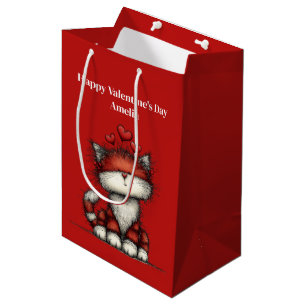 Kat met Rode Liefdesharten Valentijnsdag Medium Cadeauzakje