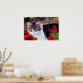KAT MET RODE ROSEN POSTER (Keuken)