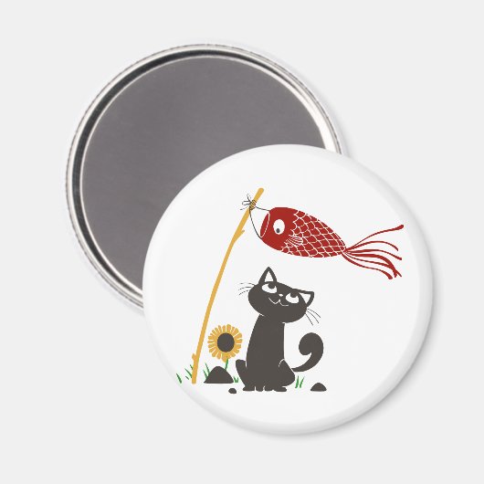 Kat met rolgordel en glansmachine - achtergrondkle magneet (Voorkant / Achterkant)