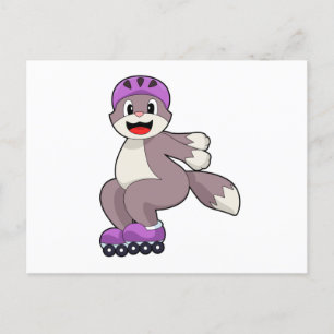 Kat met rollerschaatsen briefkaart