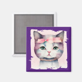 Kat met roze boogmagneet Magneet (Voorkant / Achterkant)