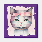Kat met roze boogmagneet Magneet (Voorkant)