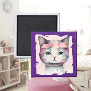  Kat met roze boogmagneet Magneet