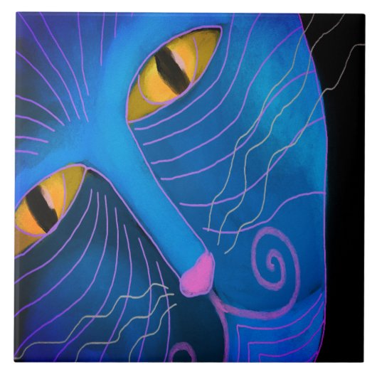 Kat met roze neus Abstract schilderij Tegeltje (Voorkant)