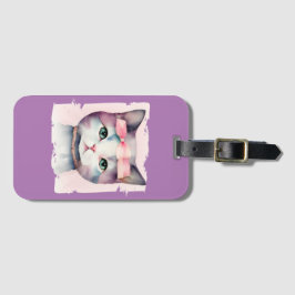  Kat met roze strik Bagagelabel