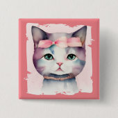  Kat met roze strik Button (Voorkant)