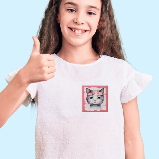  Kat met roze strik Button