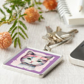 Kat met roze strik Sleutelhanger (Zijkant)