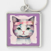 Kat met roze strik Sleutelhanger (Voorkant)