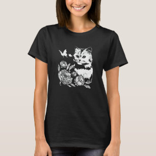 Kat Met Rozen En Vlinders Bloemstuk T-shirt
