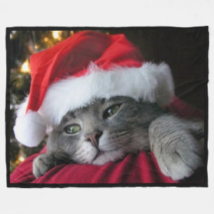 Kat met Santa Hat Fleece Blanket
