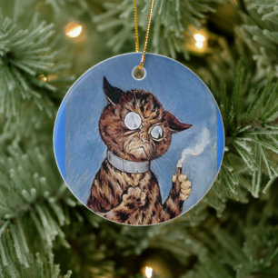 KAT MET SIGAAR LOUIS WAIN ART KERSTORNAMENT KERAMISCH ORNAMENT