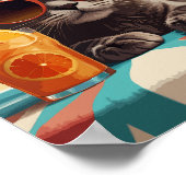 Kat met sinaasappel op het strand poster (Hoek)