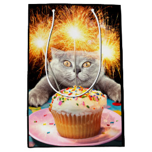 Kat met Sparkler Cupcake Medium Cadeauzakje
