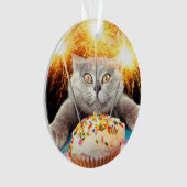 Kat met Sparkler Cupcake Ornament (voorkant)