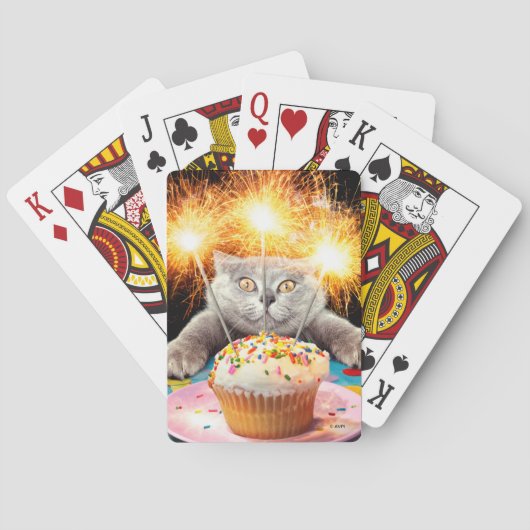 Kat met Sparkler Cupcake Pokerkaarten (Achterkant)