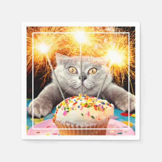 Kat met Sparkler Cupcake Servet (Voorkant)