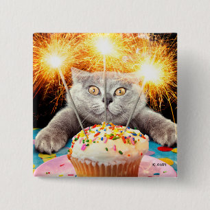 Kat met Sparkler Cupcake Vierkante Button 5,1 Cm