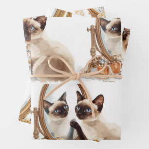 Kat met spiegel inpakpapier vel
