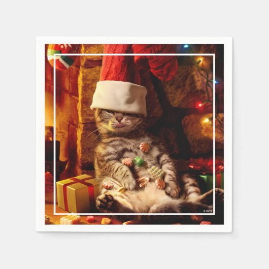 Kat met stop op kop servet (Voorkant)