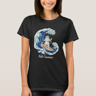 Kat met  surfer boven de spuitgolf H T-shirt