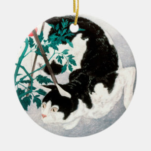 Kat met Tomato Plant (1931) van Hiroaki Takahashi Keramisch Ornament