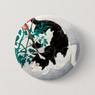 Kat met Tomato Plant (1931) van Hiroaki Takahashi Ronde Button 5,7 Cm