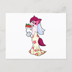 Kat met trouwjurk & bos bloemen briefkaart