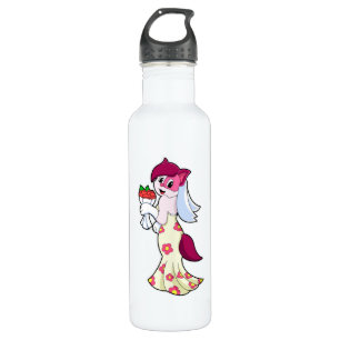 Kat met trouwjurk & bos bloemen waterfles 