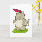 Kat met Umbrella Kaart (Gele Bloem)