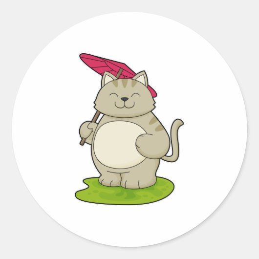 Kat met Umbrella Ronde Sticker (Voorkant)
