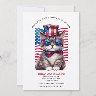Kat met Uncle Sam Pet 4th Of Juli Uitnodigingen