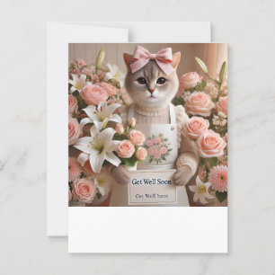 Kat met veel bloemen Beterschap  Briefkaart