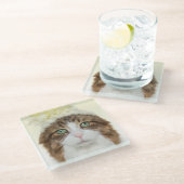 Kat met ventilator Pet Glazen Onderzetter (Schuin)