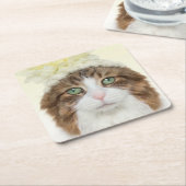 Kat met ventilator Pet Vierkante Kartonnen Onderzetter (Schuin)