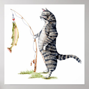 Kat met vis poster