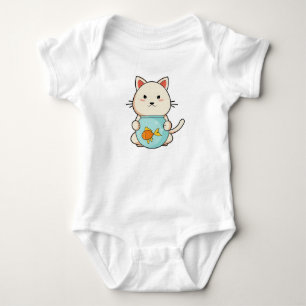 Kat met vis van glas romper