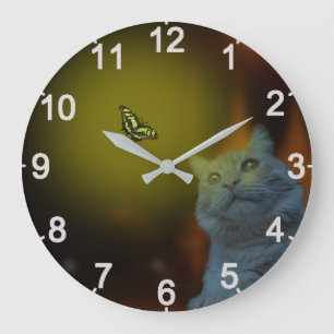 Kat met vlinder, grote wandklok klok